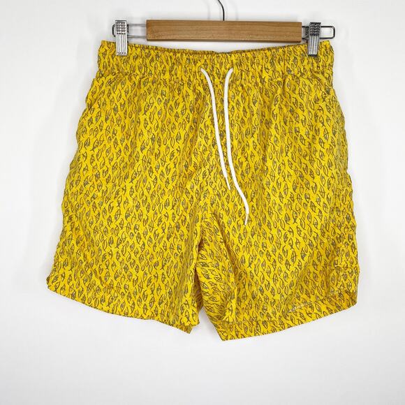 Urban Outfitters Yellow Printed Drawstring Swim Trunks Men's Size Medium M‎ - Picture 1 of 6